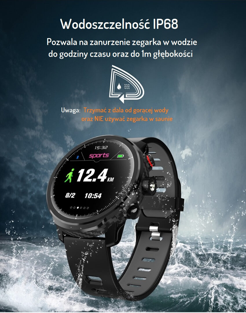 Sportowy Smartwatch CARBON L5 Pulsometr - Krokomierz