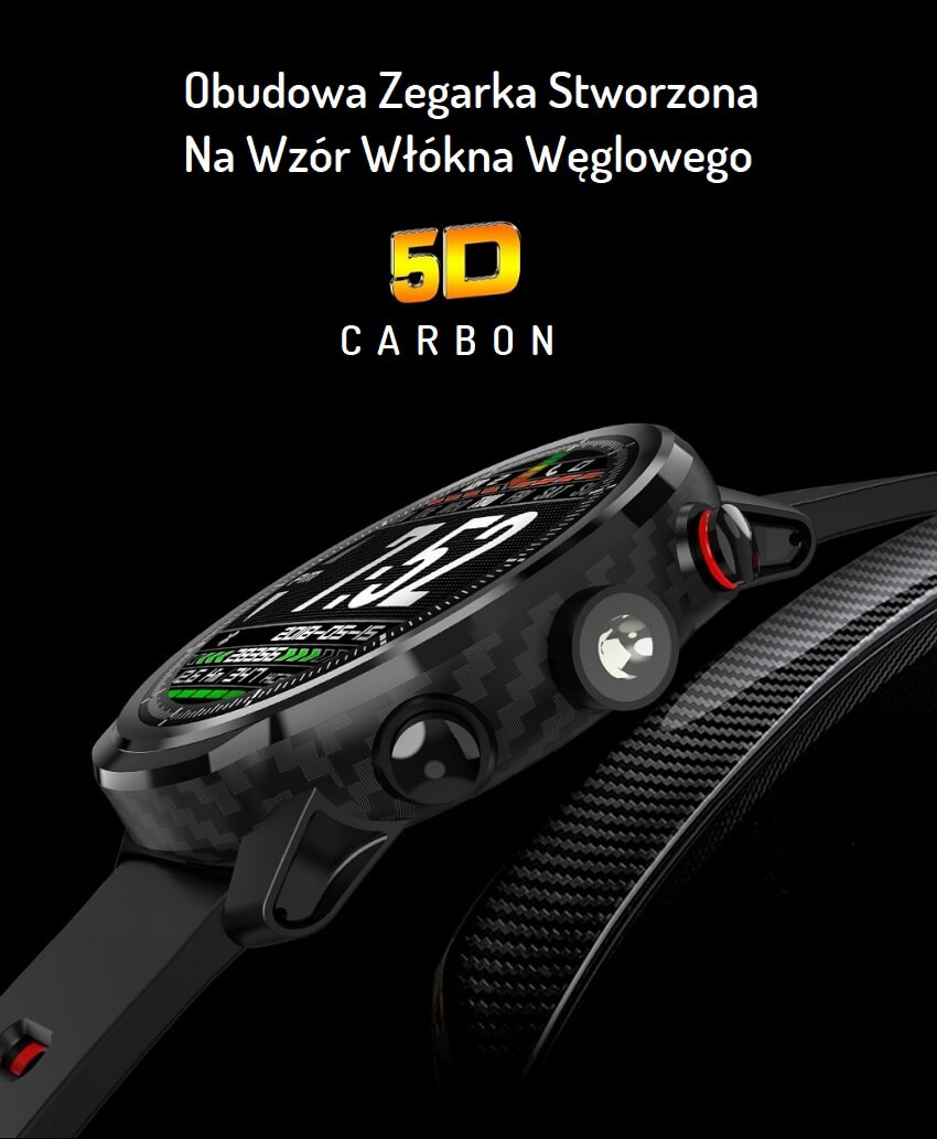 Sportowy Smartwatch CARBON L5 Pulsometr - Krokomierz
