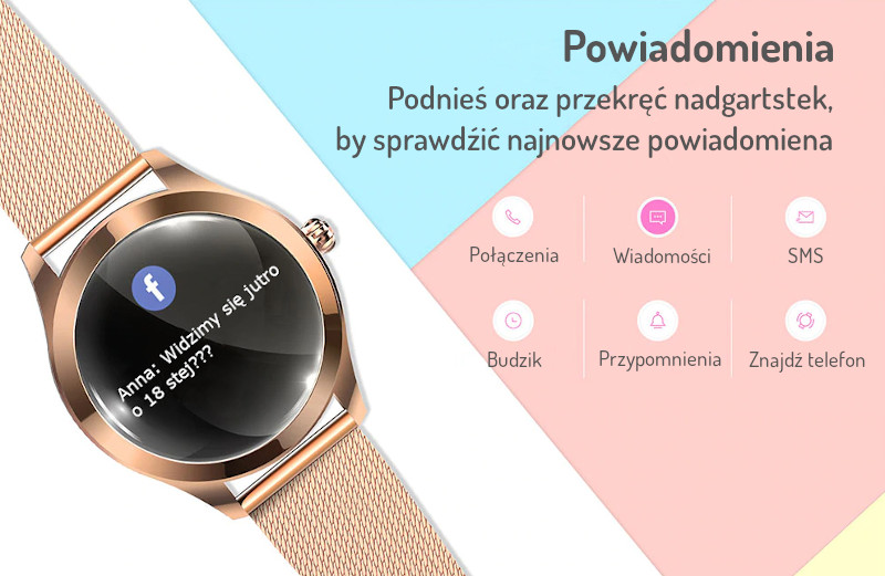 Stylowy Smartwatch Damski Mediatek W10 Pulsometr